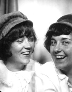 Our usual state of mind when together - laughing! Notice the caps we wore - British - Beatle style, popular at that time.