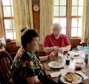 Sharing breakfast at Bonnie and Jay's home.